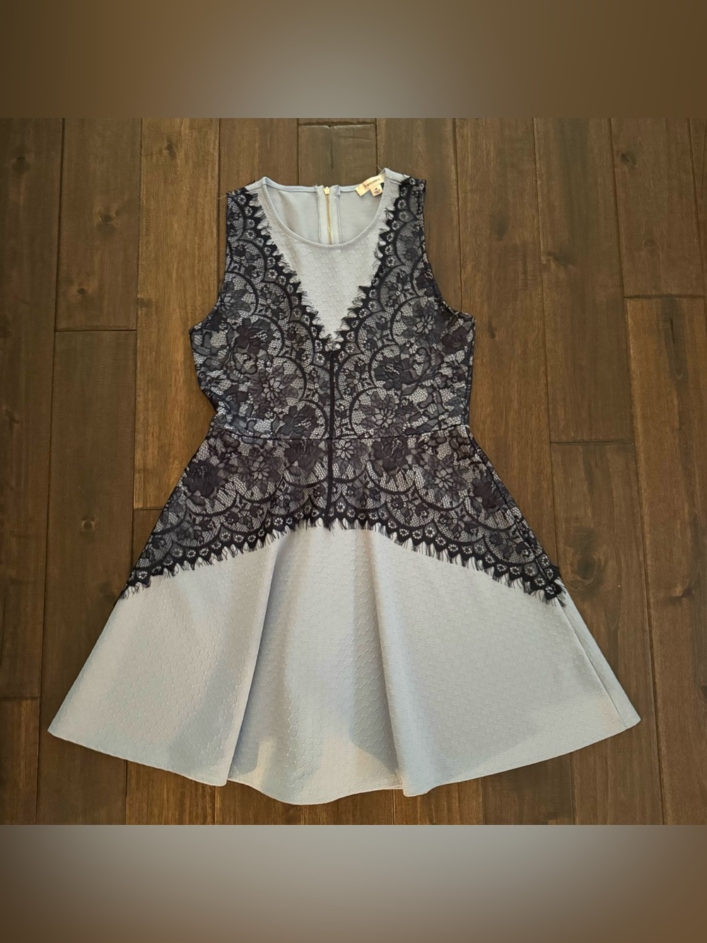 Francesca’s Light Blue & Black Lace Fit & Flare Feminine Flirty Dress M